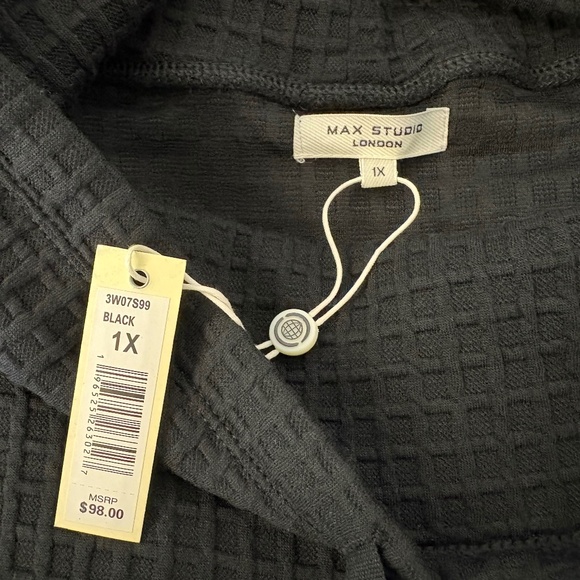 NWT Black Waffle Knit Funnel Cowl Neck Pullover Long Sleeve Size 1X - Picture 6 of 7